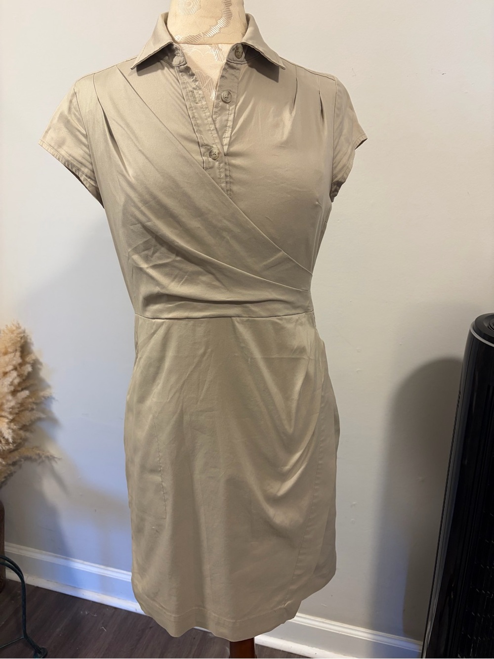 Ann Taylor Taupe Wrap-Style Collared Mini Dress